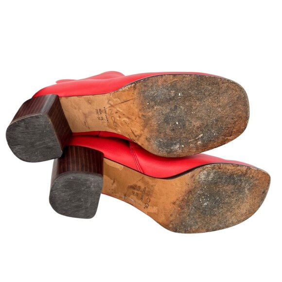 Vince Maggie Block Heel Red Leather Ankle Boots Size 9 - Picture 11 of 13